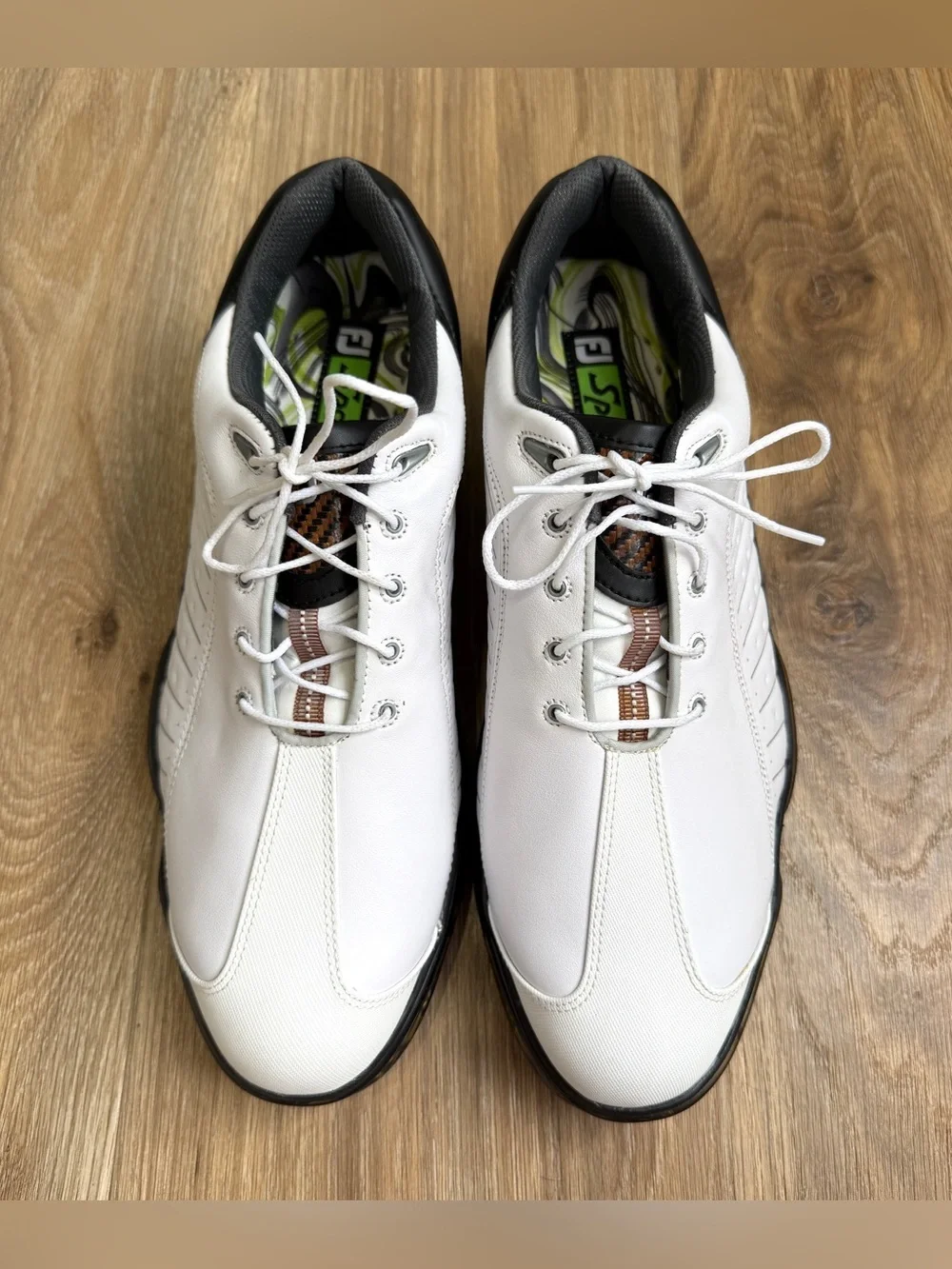 FootJoy Flex Zone Golf Shoes White Black Brown Spikeless Style 53213 Size 11.5M